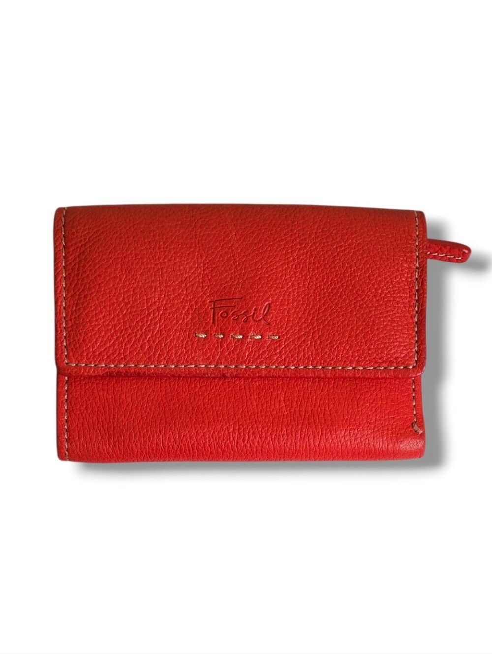 Fossil Red Pebble Leather Trifold Wallet